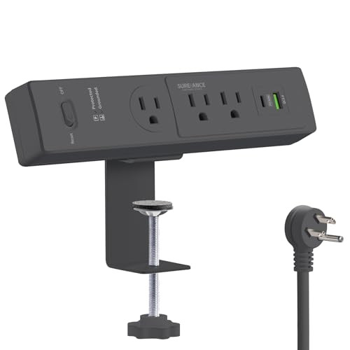 SUREANCE 50W Desk Clamp Power Strip with USB-C 30W PD, SA-J3-PD30 - Black