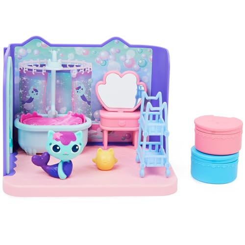 Gabby’s Dollhouse, Primp and Pamper Bathroom with Mercat Figure - Blue/Pink New