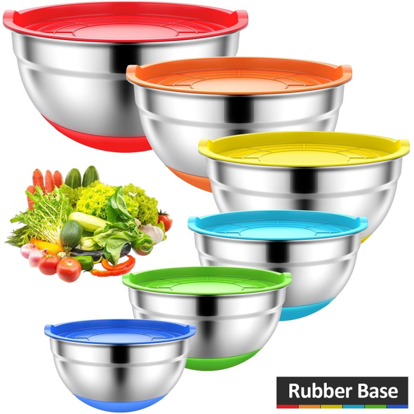 TINANA MIXING BOWLS WITH LIDS: STAINLESS STEEL MIXING BOWLS SET - MULTICOLOR New
