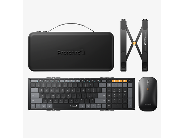 ProtoArc Tri-Fold Wireless Keyboard Mouse Combo with Laptop Stand -portable