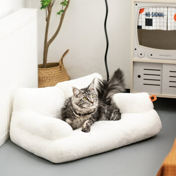 MEWOOFUN PET COUCH BED WASHABLE CAT BEDS FOR MEDIUM SMALL DOGS & CATS - WHITE New