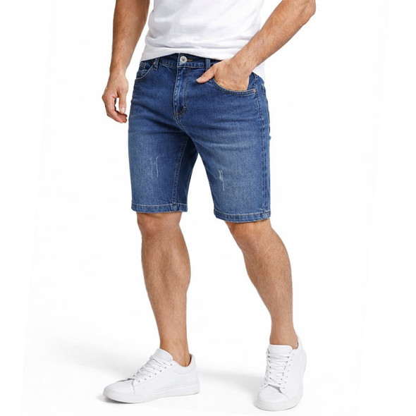 GALAXY BY HARVIC BLU ROCK DEMIN MEN’S JEAN SHORTS - SIZE: MEN 34 - MEDIUM BLUE New