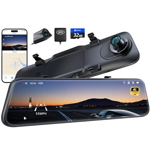 PELESEE P12 PRO 4K MIRROR DASH CAM W/ADAS AND BSD 5.8GHZ WIFI 20MB/S - BLACK