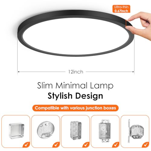 Brightever 12 inch LED Flush Mount Ceiling Lights, 6 Packs, Daylight, Black