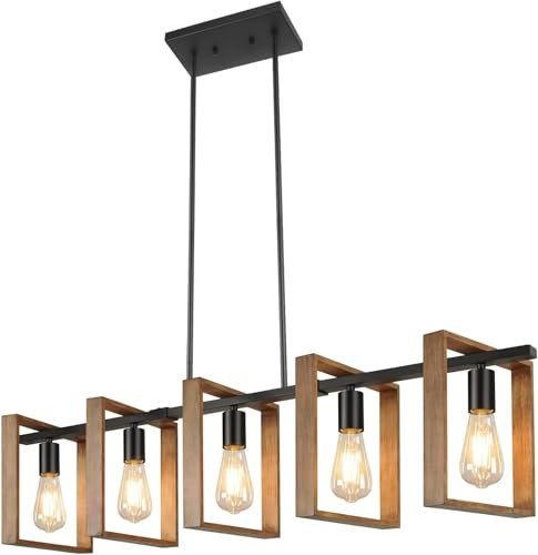 BRIGHTEVER 53" FARMHOUSE KITCHEN ISLAND LIGHTING 5-LIGHT - WOOD New
