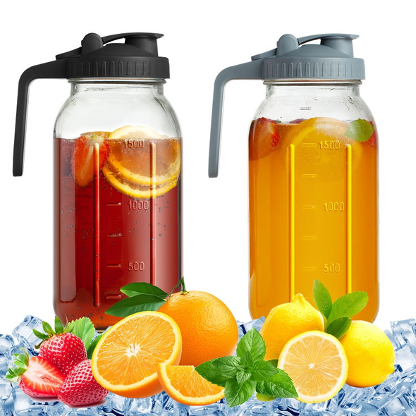 LUGOBOX 2/3PCS MASON JAR PITCHER, 64OZ DOUBLE LEAK PROOF - LUGOBOX