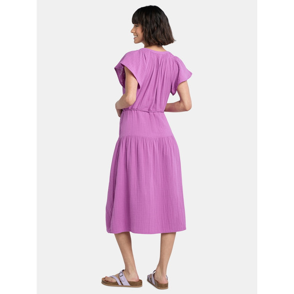 TIME AND TRU WOMEN'S DOUBLE CLOTH COTTON MIDI DRESS - SIZE: L - VIOLET SURPRISE New