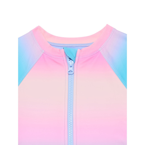 NO BOUNDARIES GIRLS ZIP UP RASH GUARD ONE PIECE SWIMSUIT, SIZE M - BLUE LARK New