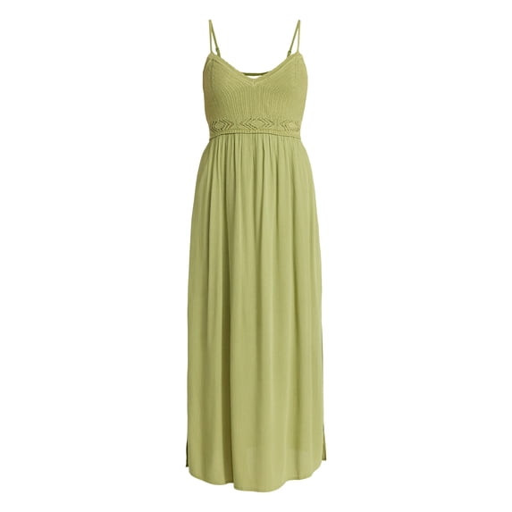 NO BOUNDARIES WOMEN'S MIX MEDIA MAXI DRESS - SIZE: WOMEN L - IGUANA New