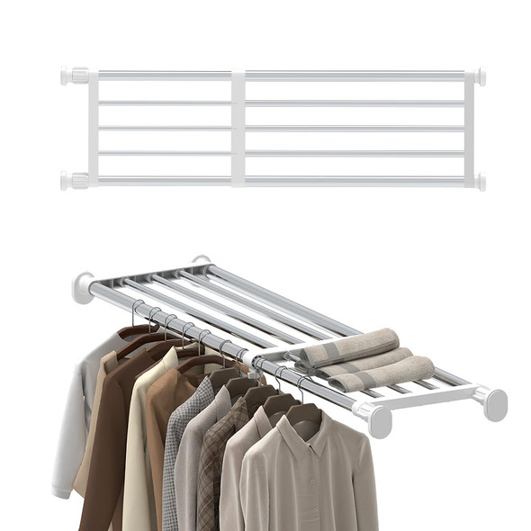 Hershii Expandable Shelf Rod Closet System Heavy Duty Clothes Hanger diy - Ivory
