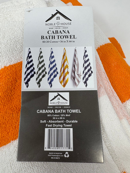 NOBLE HOUSE CABANA BATH TOWEL, 80/20 COTTON, 36X66 - ORANGE WHITE New