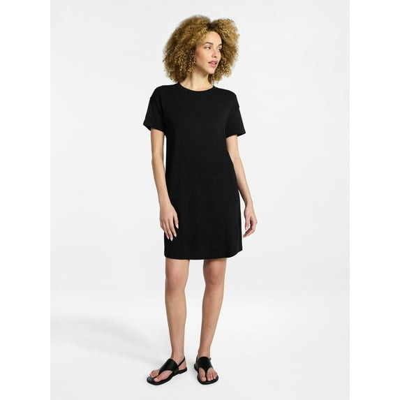 TIME AND TRU WOMEN'S COTTON T-SHIRT DRESS SHORT SLEEVES, SIZES MEDIUM - BLACK New