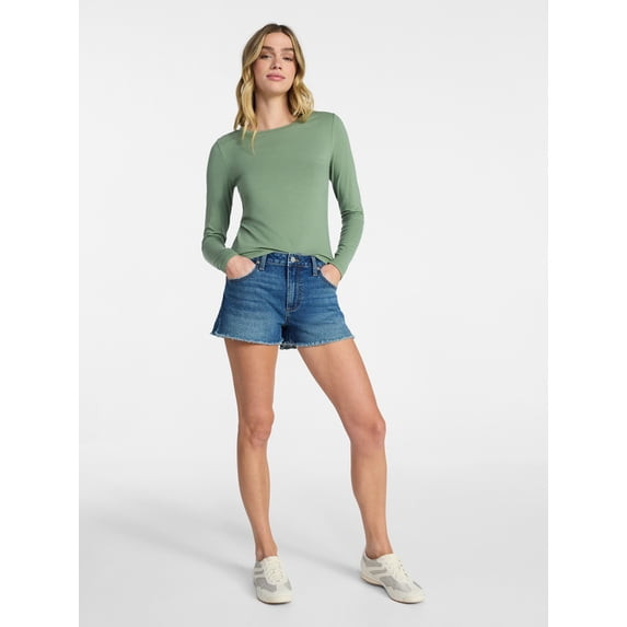 NO BOUNDARIES MID-RISE DENIM SHORTS 3" INSEAM - SIZE: WOMEN 6 - DARK MEDIUM WASH New