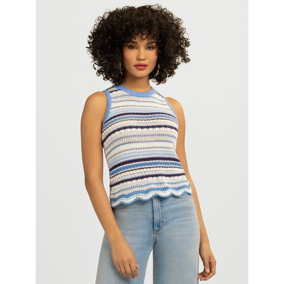 JESSICA SIMPSON KIARI COTTON SWEATER TANK TOP - SIZE: WOMEN L - BLUE COMBO New