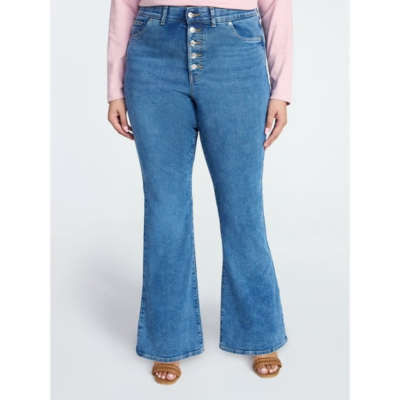 TERRA & SKY WOMEN'S PLUS SIZE CORE FLARE JEANS, SIZES 20W - DARK WASH JEANS New