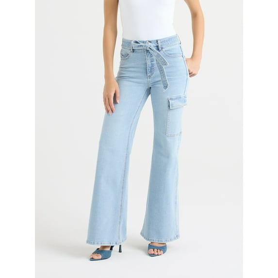 SOFIA BY SOFIA VERGARA MARGOT WIDE LEG HIGH RISE CARGO SIZE 4 - LIGHT INDIGO New