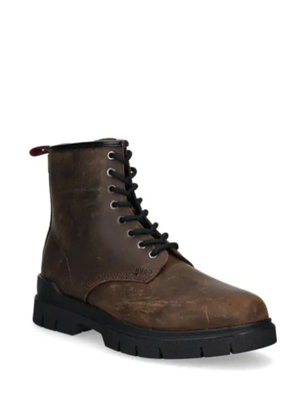 HUGO MEN'S RYAN SMOOTH LEATHER LACE UP BOOT - SIZE: MEN 8 - OPEN BROWN