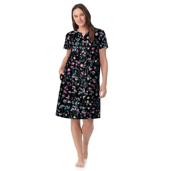 ARIA SHORT SLEEVE SPLIT NECK HENLEY COTTON NIGHTGOWN - SIZE: WOMEN 4X - BLACK New