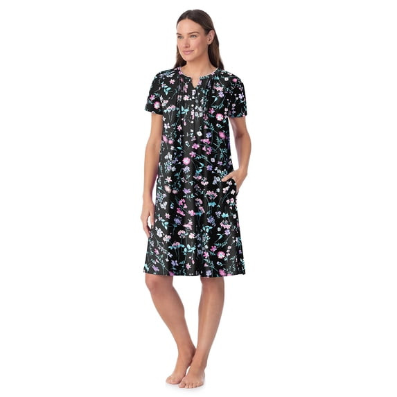 ARIA SHORT SLEEVE SPLIT NECK HENLEY COTTON NIGHTGOWN - SIZE: WOMEN 4X - BLACK New