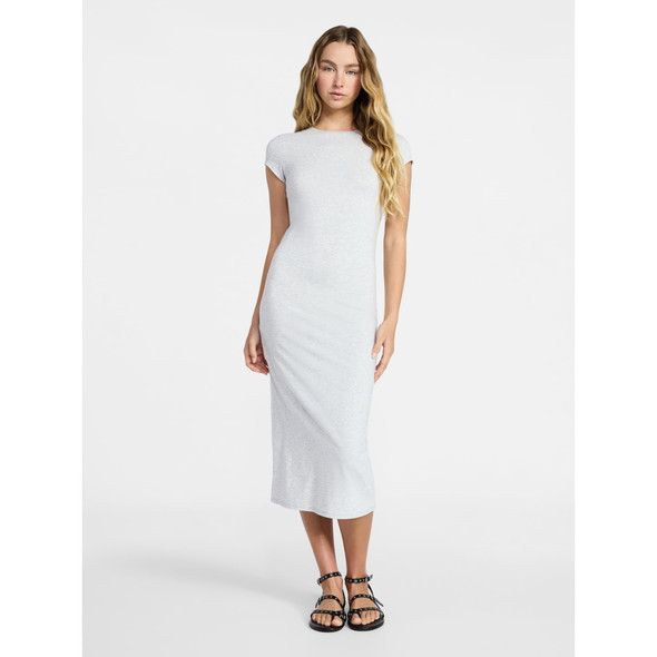 NO BOUNDARIES WOMEN'S MIDI DRESS,CAP SLEEVES, SIZE: XS - PLATINUM SILVER HEATHER New