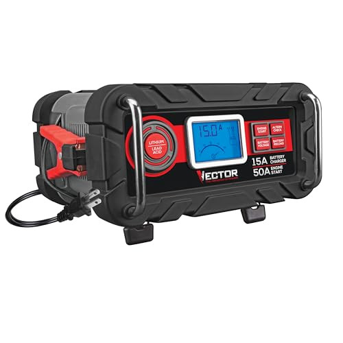 VECTOR BC15BV AMP AUTOMATIC 12V BATTERY CHARGER WITH 50 AMP ENGINE START - RED