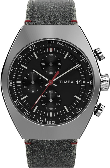 TIMEX LEGACY TONNEAU 42MM CHRONOGRAPH BLACK DIAL LEATHER STRAP - SILVER/BLACK
