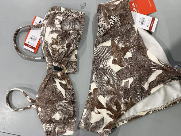 SOFIA BY SOFIA VERGARA RING FRONT BANDEAU BIKINI SIZE M - WILD KINGDOM/BROWN New