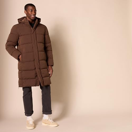 AMAZON ESSENTIALS HOODED LONG PUFFER COAT MEN 4XL DEEP BROWN