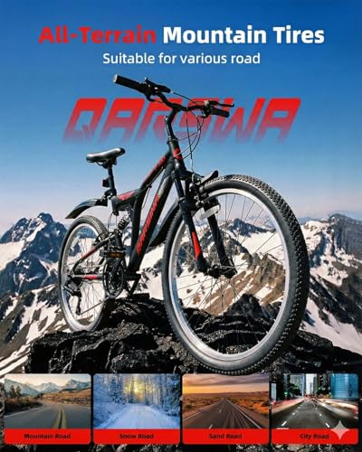 QARSWA 24/26 Mountain Bike 21-Speed Full Suspension MTB Steel Frame - BLACK New