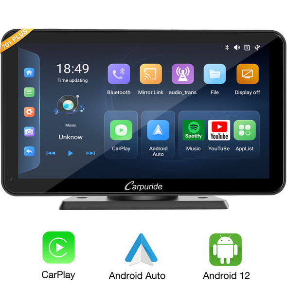 CARPURIDE W701 PLUS PORTABLE WIRELESS CAR STEREO, SUPPORT INSTALL APPS - BLACK