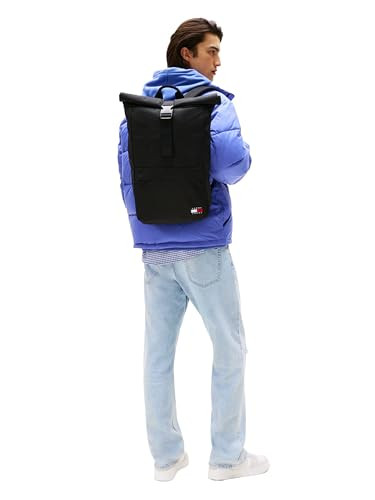 TOMMY JEANS MENS DAILY ROLLTOP BACKPACK, ONE SIZE, AM13727-001 - BLACK New