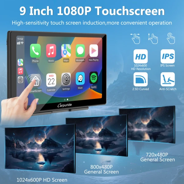 CARPURIDE 9" IPS TOUCH SCREEN BLUETOOTH WIRELESS APPLE CARPLAY/ANDROID - BLACK