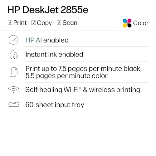 HP DESKJET 2855E WIRELESS ALL-IN-ONE COLOR INKJET PRINTER ONLY 2.4 GHZ New
