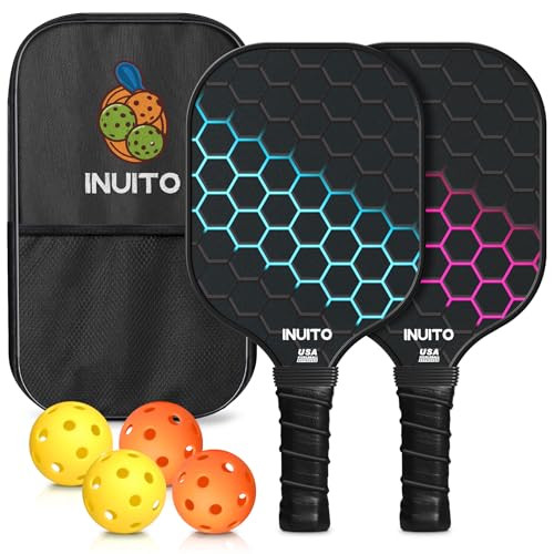 INUITO 2026 Pickleball Set of 2 16mm Thick Paddle, 1 Bag - 2 Paddles, 2 Balls