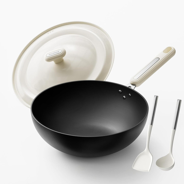 STACKBEAR CARBON STEEL WOK PAN - 11.8 INCH PRE-SEASONED FLAT BOTTOM CHINESE
