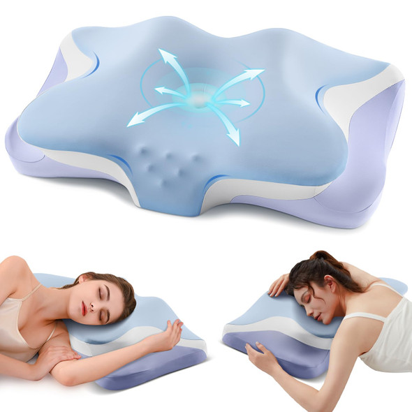 Silkena Cervical Pillow for Neck Pain Relief Cooling Ergonomic Memory- ICE BLUE