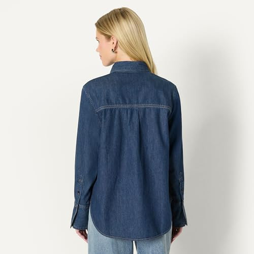 Amazon Essentials Women's Oversized-Fit Denim Button Down Chambray Vintage S New