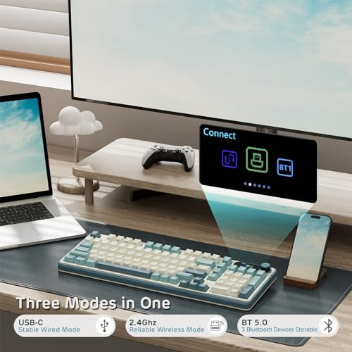 RK ROYAL KLUDGE S98 Mechanical Keyboard w/Smart Display & Knob - Sky Blue