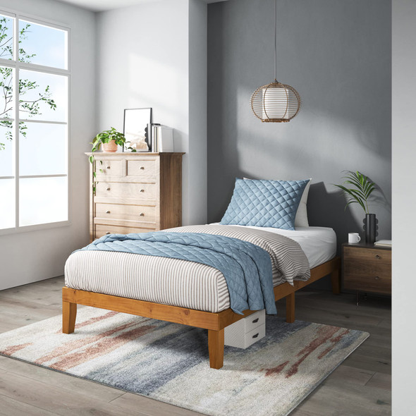 ZINUS ALEXIA WOOD PLATFORM BED FRAME WOOD SLAT SUPPORT RUSTIC PINE TWIN - PINE