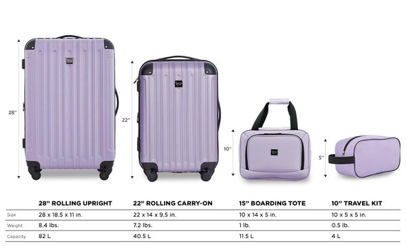 Travelers Club Midtown Hardside 4-Piece Luggage Travel Set - Lilac New