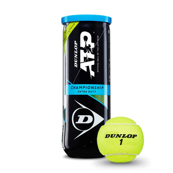 DUNLOP ATP CHAMPIONSHIP EXTRA DUTY TENNIS BALLS, ONE CAN / 3 BALLS - YELLOW New