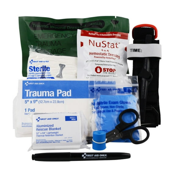 FIRST AID ONLY BLEEDING CONTROL KIT 14PCS 5.5X7.5" 91136 - RED New