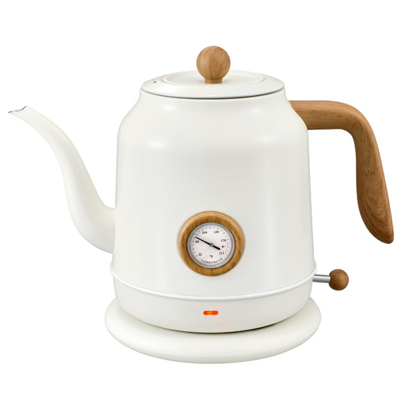 ULCREIGO 1.2L Kettle Thermometer Boiling Water Tea Gooseneck Electric - White