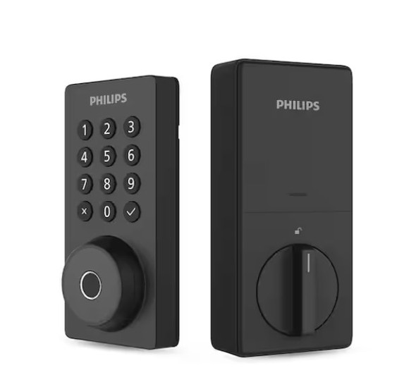 PHILIPS MATTE BLACK SINGLE CYLINDER ELECTRONIC DEADBOLT WITH LEVER SET - BLACK