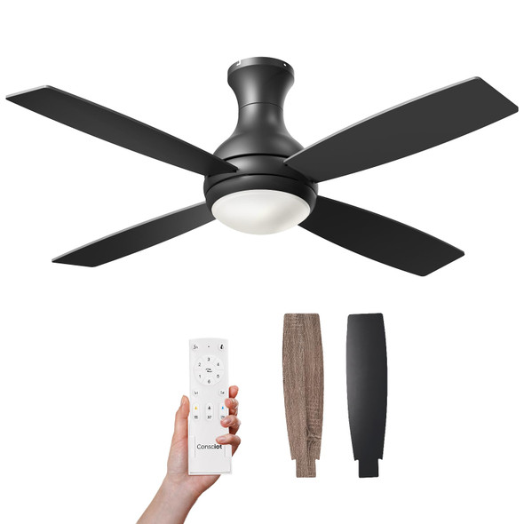 Consciot 52" Ceiling Fan Lights Modern Remote DC Motor CL17001186 - Black New