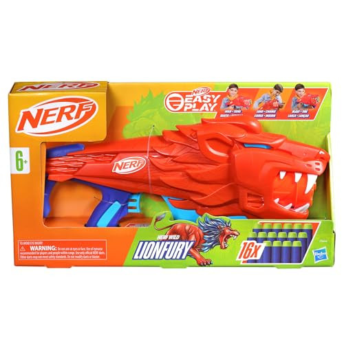 NERF WILD LIONFURY EASY PLAY DART BLASTER 16 ELITE DARTS KIDS AGES 6 UP