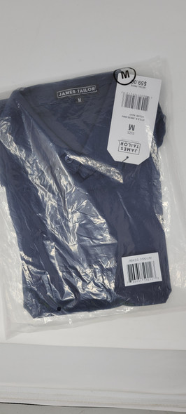 JAMES TAILOR MEN'S SHORT SLEEVE KNIT BUTTON DOWN SHIRT - SIZE: MEN M - NAVY New