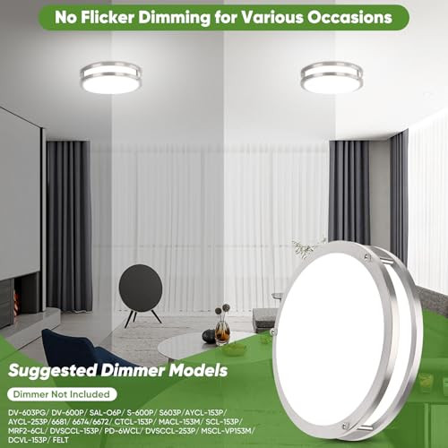 TOBUSA 10" LED Flush Mount Ceiling Light 5 Color Modern Round - Brushed Nickle