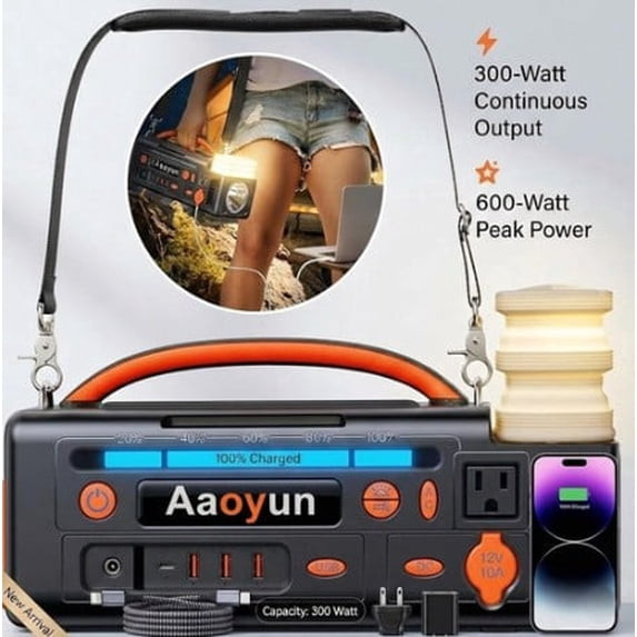AAOYUN PORTABLE POWER STATION 300W CONTINUOUS/300W PEAK - BLACK/ORANGE
