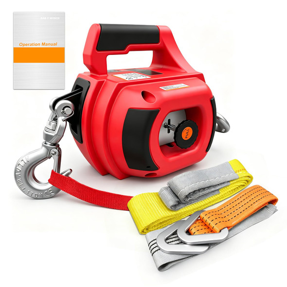 FITHOIST DRILL POWERED PORTABLE WINCH 1000LBS, 40FT PORTABLE DRILL - RED